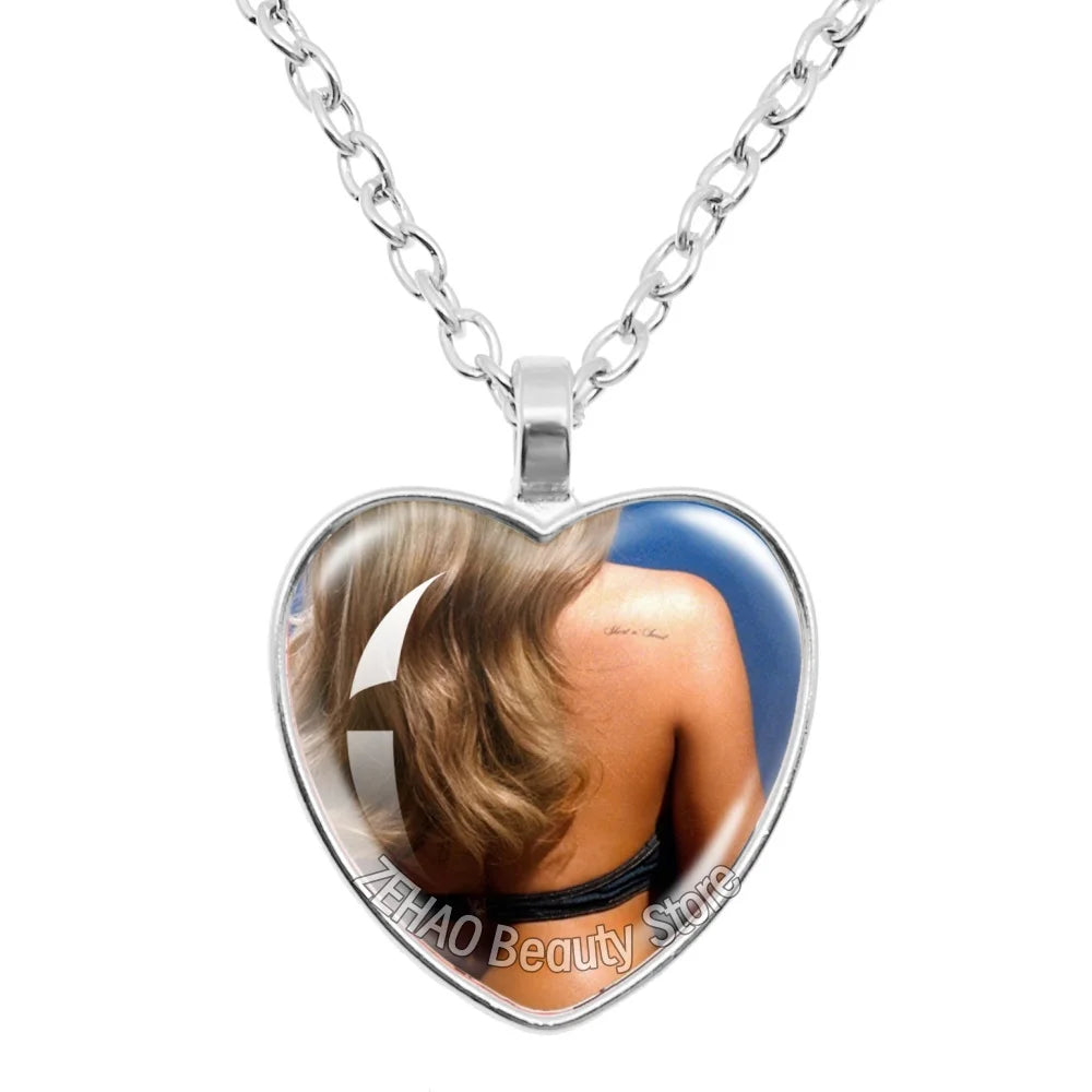 25mm Peach Heart Necklace Famous Character Sabrina Carpenter Funny Singer  Accessories Glass Cabochon Pendant For Fans Gift