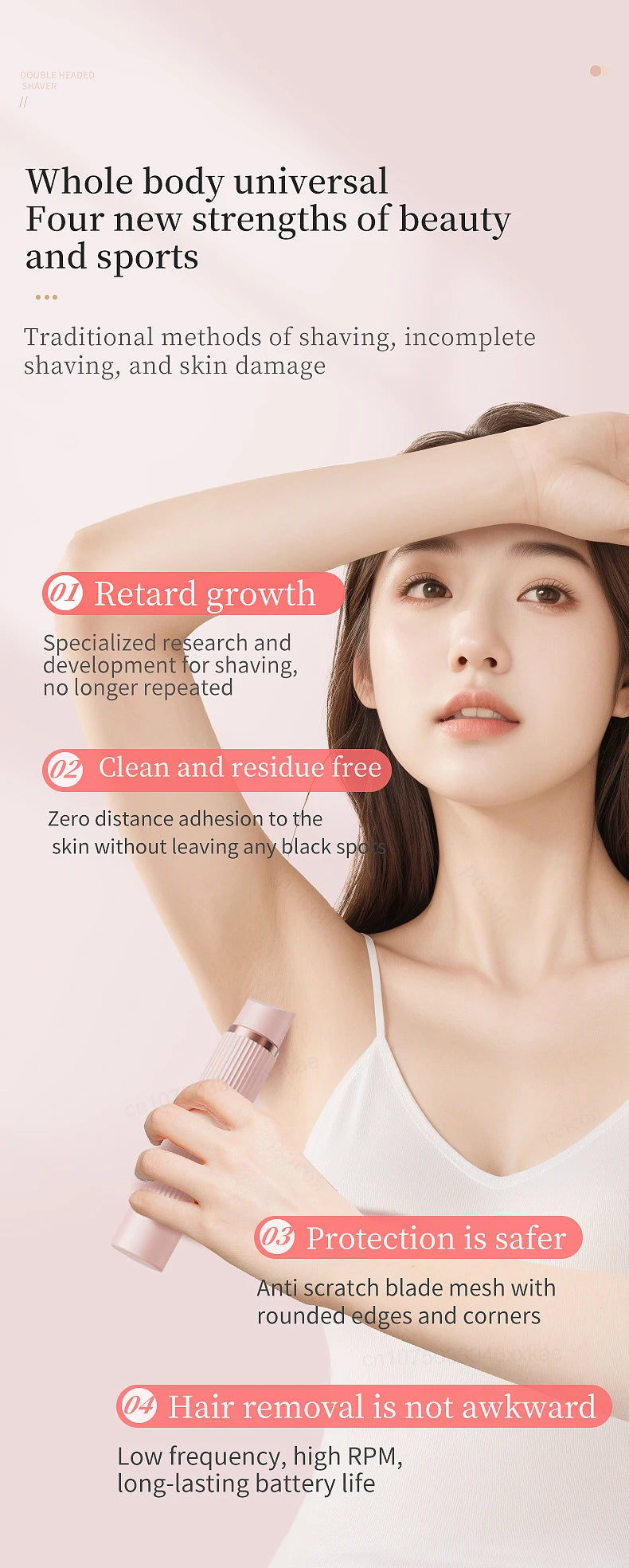Bikini Trimmer Electric Razor for Women Body Underarm Leg Shaver Female Electric Painless Epilator Facial Mustache Hair Remover