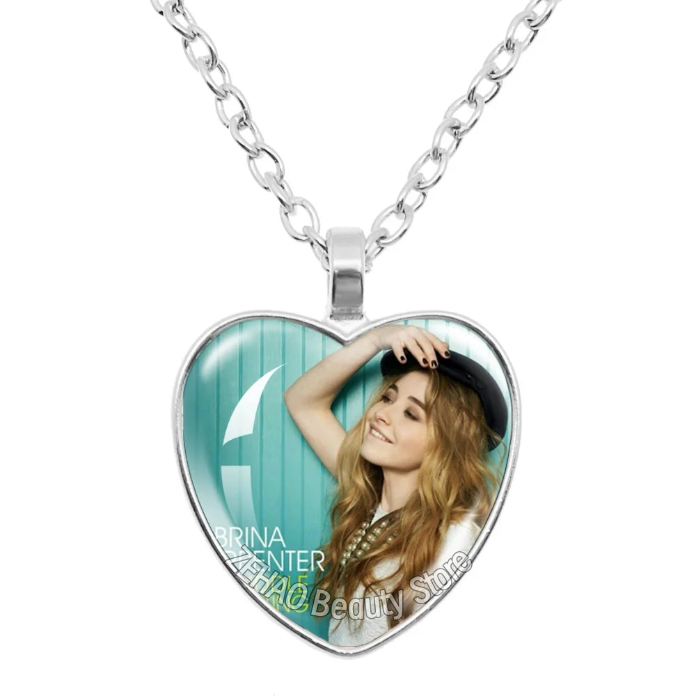 25mm Peach Heart Necklace Famous Character Sabrina Carpenter Funny Singer  Accessories Glass Cabochon Pendant For Fans Gift