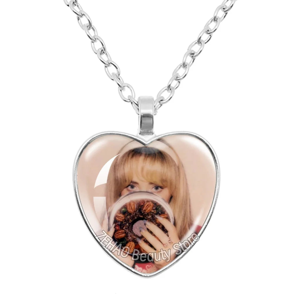 25mm Peach Heart Necklace Famous Character Sabrina Carpenter Funny Singer  Accessories Glass Cabochon Pendant For Fans Gift