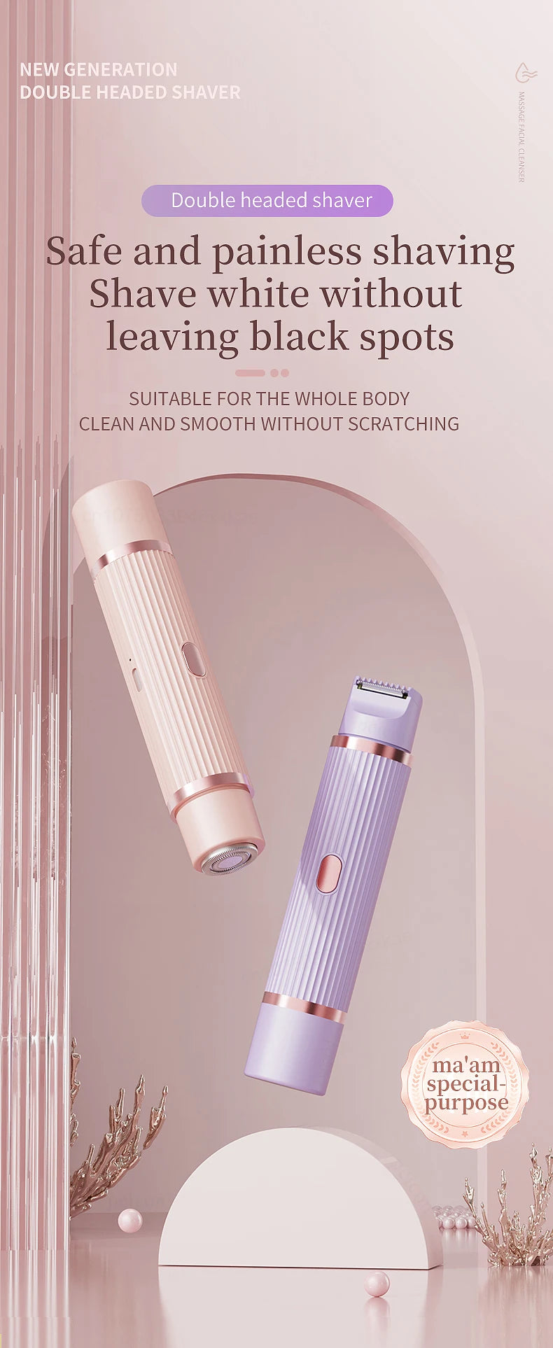 Bikini Trimmer Electric Razor for Women Body Underarm Leg Shaver Female Electric Painless Epilator Facial Mustache Hair Remover