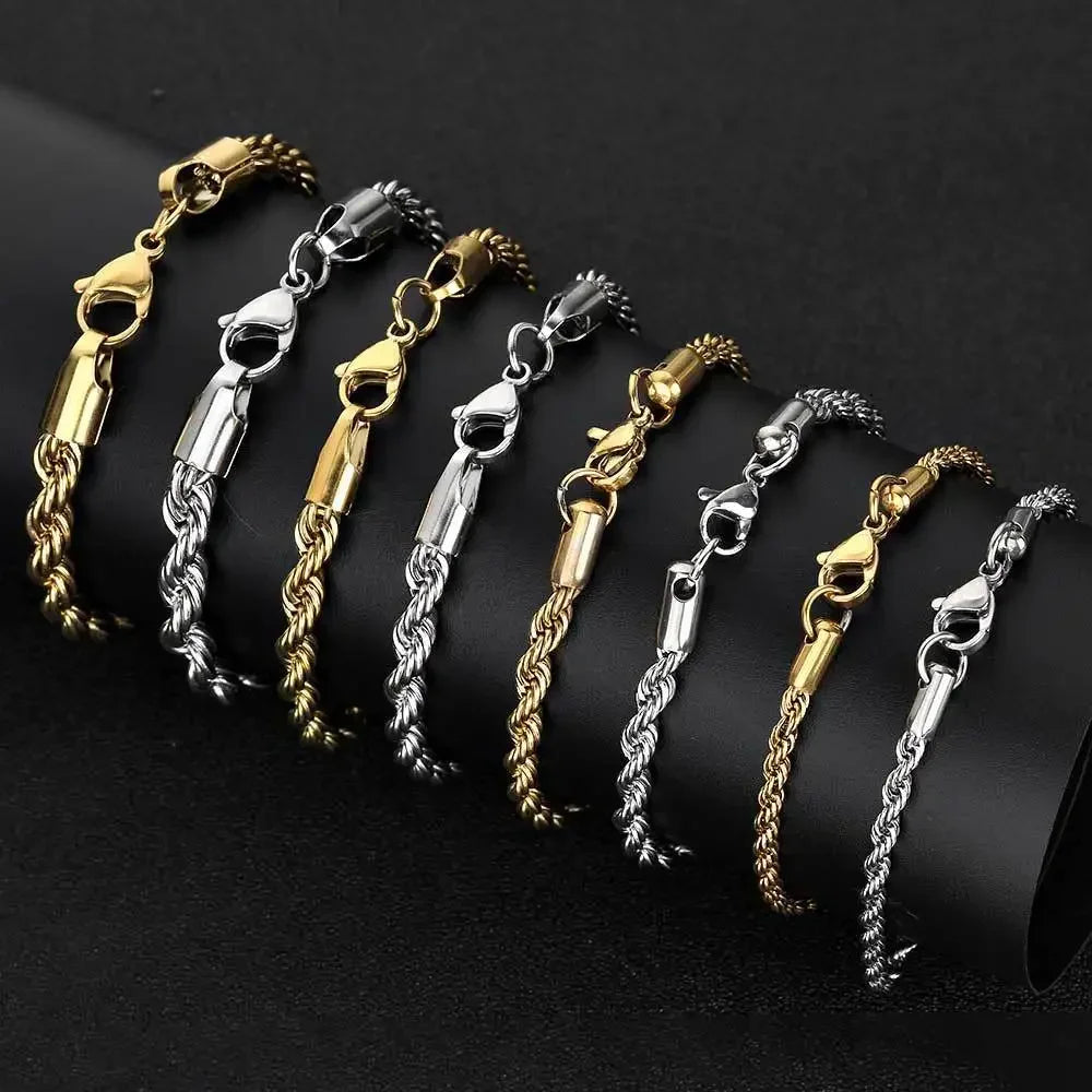 2-6MM Stainless Steel Chain Bracelet For Women Men Gold Color Twisted Rope Chain Bangle Fashion Never Fade Waterproof Jewelry